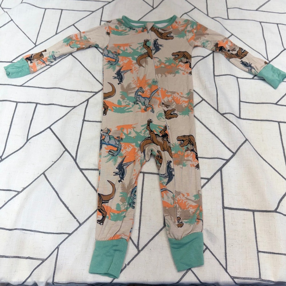 Jurassic World One Piece Sleeper 12M Beige Dinosaur Print Zip Up Romper